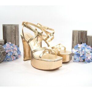 Michael Kors Paola Metallic Gold Snake Leather Heels Sz 10 NIB
